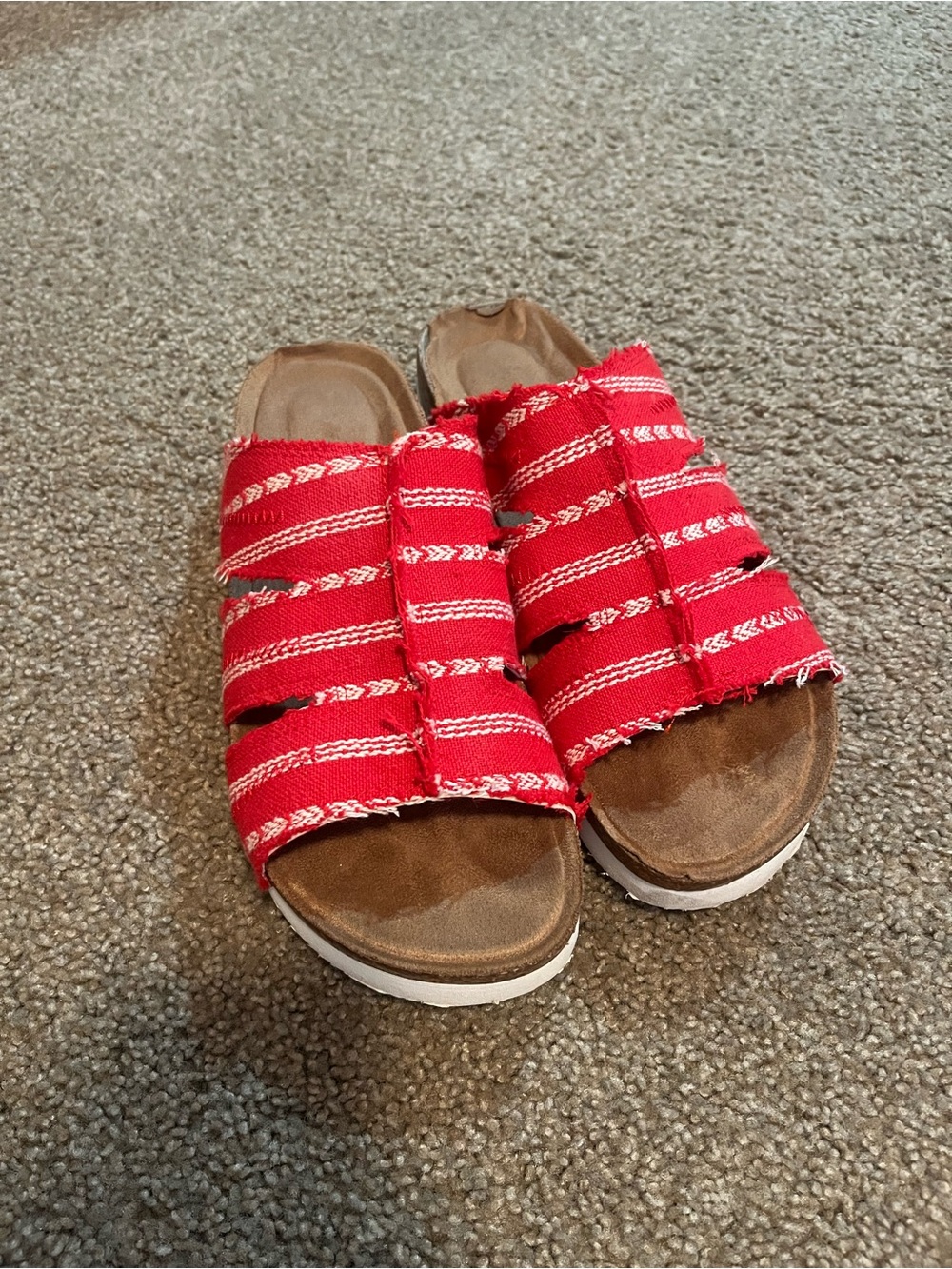 Red Striped Open-Toe Slide Sandals